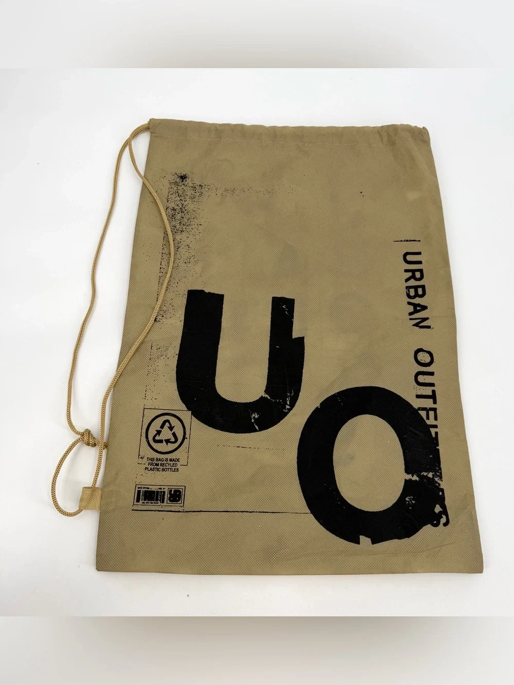 Urban Outfitters Drawstring Bag Backpack Tan Logo Recycled